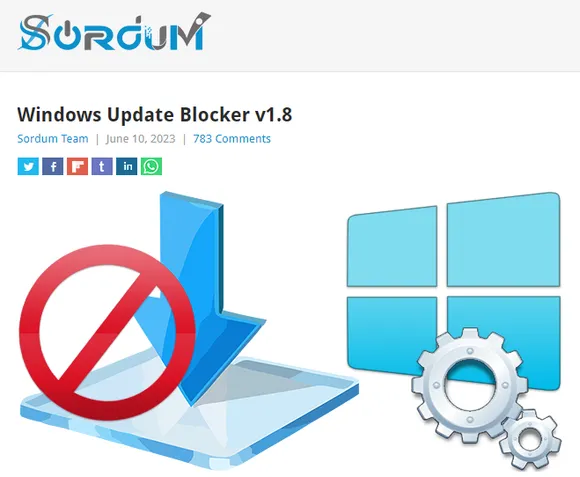 윈도우10 자동 업데이트 해제 프로그램 windows update blocker 1.8 버전 다운로드 페이지