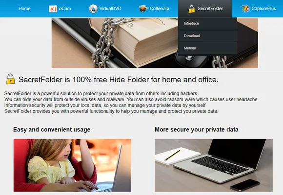 공식 사이트 메뉴에서 SecretFolder download 클릭